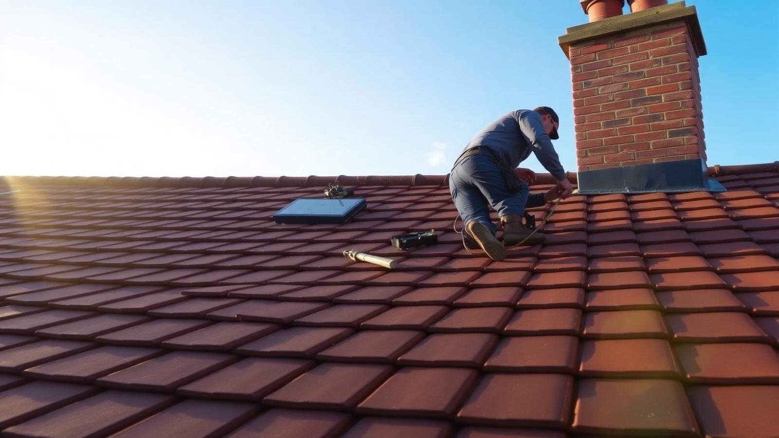 Professional roofer from A W Roof Care working on a tiled roof in Andover, Hampshire