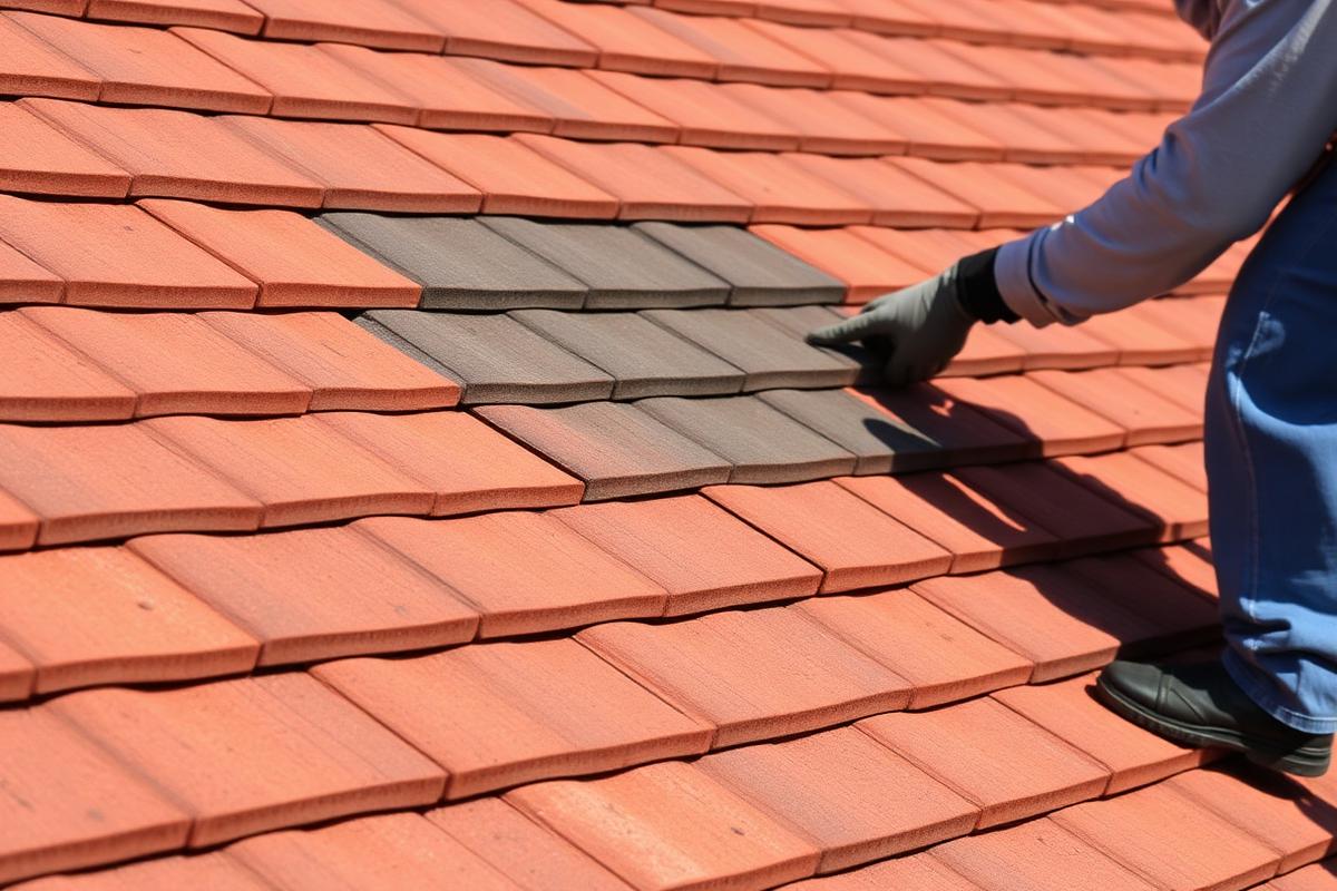 Close-up of new red clay tiles installed by A W Roof Care during a roof repair in Andover
